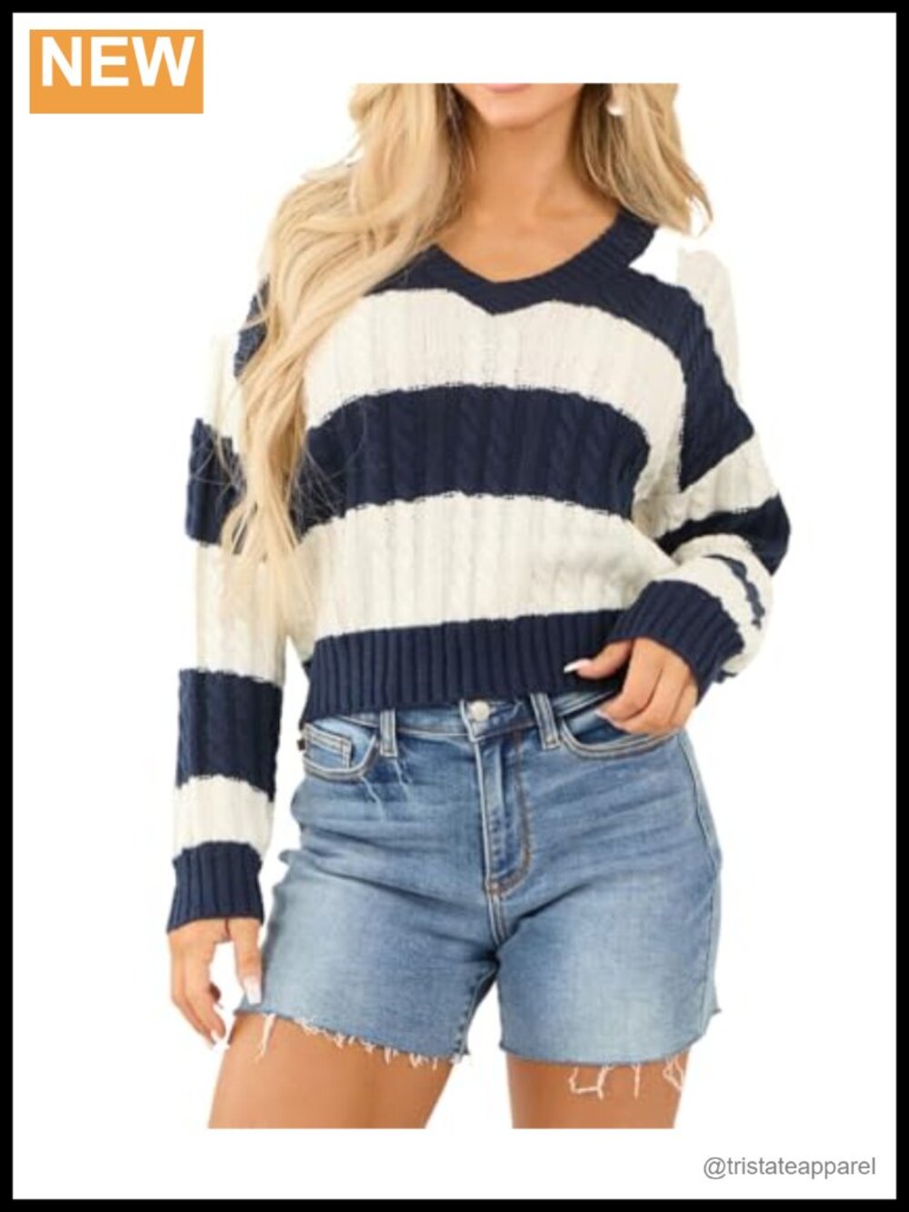 Loose Fit Color Block V-Neck Long Sleeve Knit Sweater, Ribbed Cable Knit